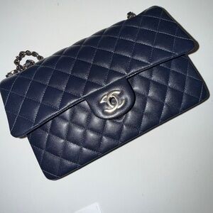 Chanel Classic Medium Navy Caviar Quilted Leather Shoulder Bag